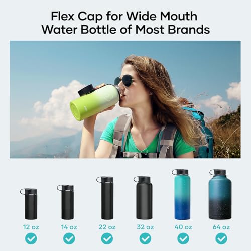 Image of BUZIO Flex Cap (BPA Free), Replacement Cap Accessories Leak-Proof Twist Chug Lid for 2.16in Wide Mouth Sports Water Bottles Stainless Steel, include 24oz,32oz,40oz,64oz,87oz,128oz