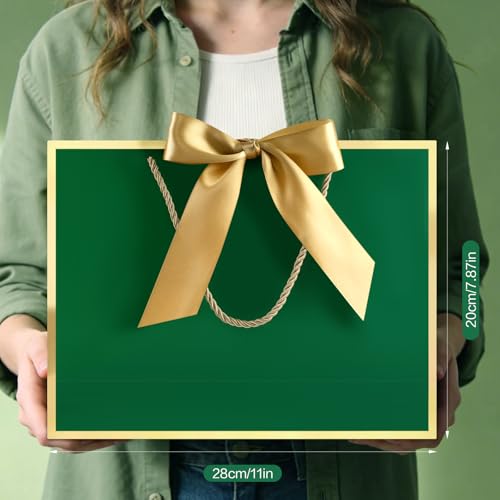 Image of JMANNI Gift Bags with Handles, 11 inch Small Gift Bags with Tissue Paper | 2 Pcs Green Bags, 4 Tissue Paper and 2 Cards, for Baby Shower, Wedding Bridal Shower, Birthday Party