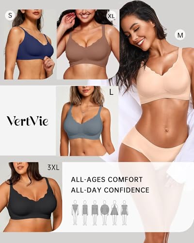 Image of Vertvie Women Seamless Jelly Bras No Underwire Supportive Wireless Push Up Full Coverage Bralette Comfy Scalloped T-Shirt Bra
