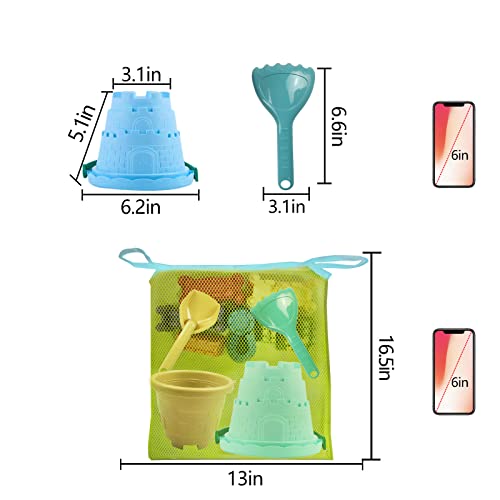 Iokuki Sand Castle Toys For Beach – Toddler Beach Toys With Sand Castle Buckets, Sand Castle Molds, Sand Shovel And Rake, Sand Castle Kit With Mesh Beach Bag For Travel 14 Pcs #TOP2