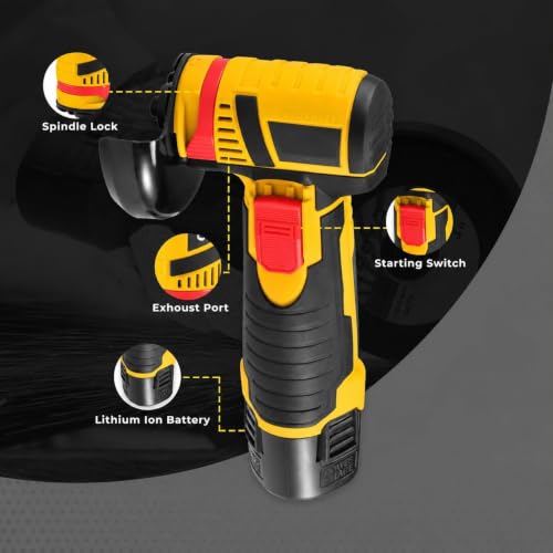 Image of Cordless Mini Angle Grinder Machine with Rechargeable Battery | Portable Electric Grinder for Metal, Tile, Wood Polishing & Cutting with Spindle Lock and Toggle Switch-Handle Exterior Scratch Free