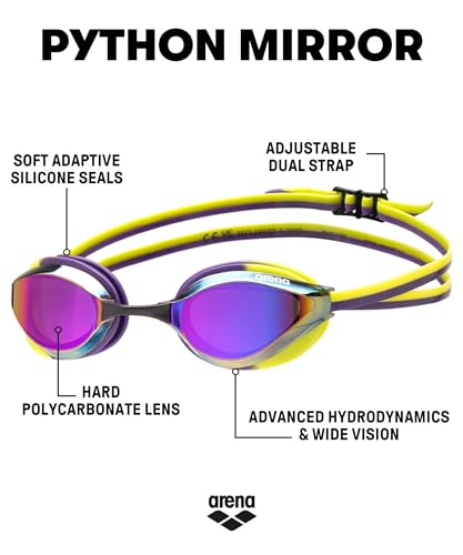 ARENA Unisex Adults Python Racing Swim Goggles for Men and Women Competitive Swimmers Anti-Fog Mirror Lens Max Comfort Dual Strap Small Fit, Violet/Plum/Arctic Lime 41PVsZ3nppL. SL500 - ARENA Unisex Adults Python Racing Swim Goggles for Men and Women Competitive Swimmers Anti-Fog Mirror Lens Max Comfort Dual Strap Small Fit, Violet/Plum/Arctic Lime