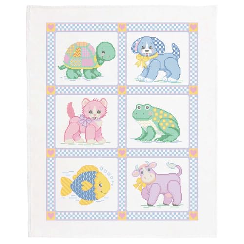 Herrschners Baby Toy Animals Baby Quilt Top Stamped Cross-Stitch Kit