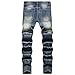 QOAAIE Men's Slim Fit Stretch Destroyed Jeans Fashionable Skinny Ripped Trousers Distressed Raw Hem Patch Denim Pants (Blue 1,30)