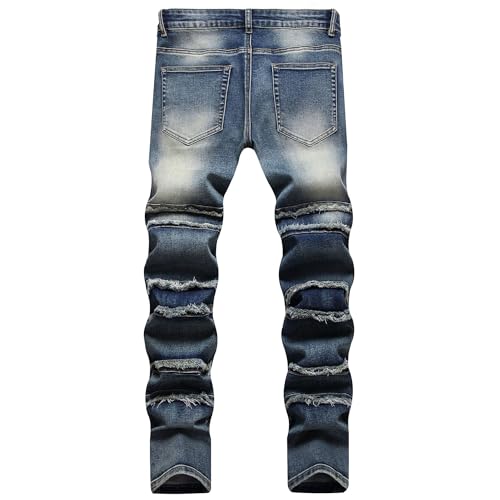 Men Distressed Straight Leg Jeans Slim Fit with Holes Denim Pants Stacked Ripped Skinny Stretch Jean2