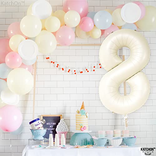 Image of KatchOn Cream White Number 8 Balloon 40 Inch | 8th Birthday Decorations for Party, Birthday Balloons 8 Year Old, Eight Balloons Number for 8th Anniversary Party Supplies