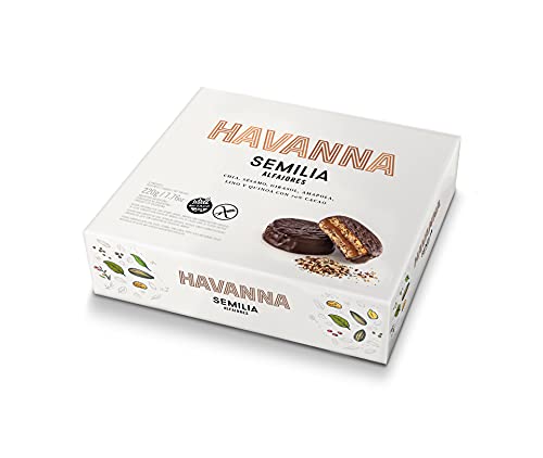 Havanna | Alfajores de Chocolate con Semillas - (Chia - Sésamo - Girasol Amapola Lino y Quinoa) 70% Cacao | Galletas Cubiertas Rellenas de Dulce de Leche | Libre de Gluten | 4 unidades | 220g