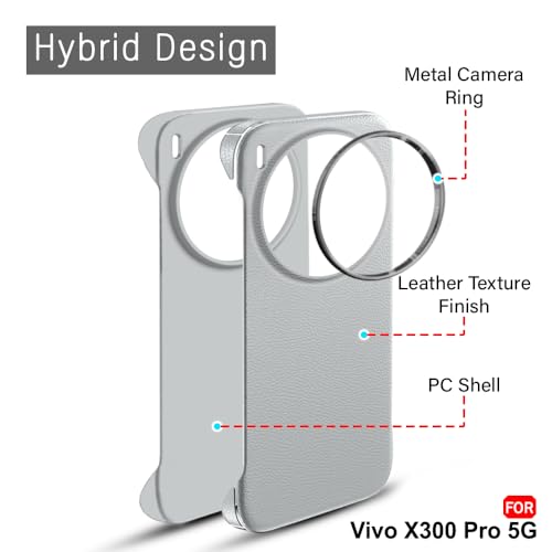 Image of TheGiftKart Hybrid Ultimate Slim Back Case Cover for Vivo X300 Pro 5G | Lightweight Profile | Hard Back Case Cover for Vivo X300 Pro 5G (PC & TPU, Metal Camera Ring, Leather Texture Finish, Grey)