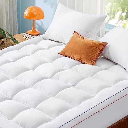 Bedsure Mattress Topper Queen Size - Extra Thick Cooling Mattress Pad Cover With 8-21" Deep Pocket, Plush Soft Pillow Top Bed Topper For Back Pain, Overfilled Down Alternative Filling, White #TOP27