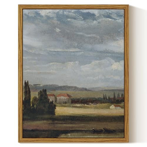 InSimSea Framed Canvas Wall Art, Vintage Landscape Painting, Rustic Nature Scenery Decor for Living Room Shelf Hallway,10x8in, Blue Tones