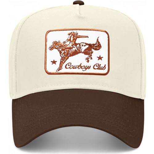 Cowboys Club Hat | Premium Vintage Trucker Hat with Adjustable Snapback for Men and Women (US, Alpha, One Size, Brown/Natural)