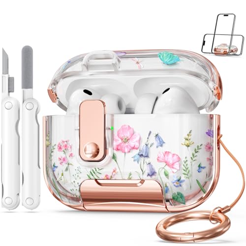 Polislime Apple AirPod Pro 3 �P�[�X 2025 ���b�N�t���A�N���A TPU �t���[���� AirPod Pro 3����P�[�X�J�o�[ �����p �K�[���[ iPod Pro 3�P�[�X �L�[�`�F�[��&�N���[�i�[�L�b�g�t�� - �s���N+�O��