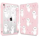 Tuiklol Clear Case for iPad mini 7 (A17 Pro 7th Generation) 2024 / iPad mini 6 (6th Generation) 2021 8.3 Inch,Built-in Pencil Holder Slim Transparent Back Shell Cover Auto Wake/Sleep, Cat-Pink