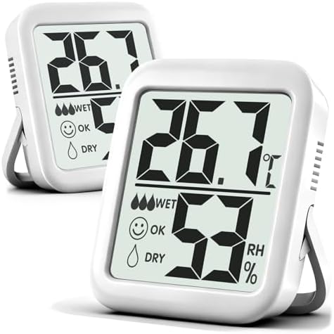 Antonki 2 Stück Thermometer Hygrometer Innen Raumthermometer, Digital Temperatur und luftfeuchtigkeitsmesser innen für Gewächshaus, Wohnzimmer, Babyzimmer, Weinkeller- Inklusive Batterie