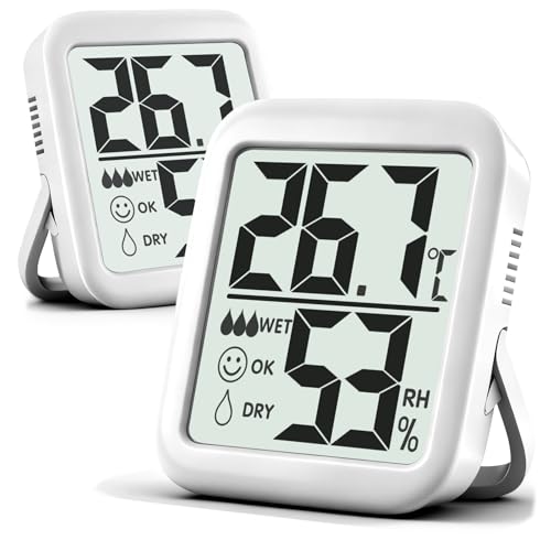 Antonki 2 Stück Thermometer Hygrometer Innen Raumthermometer, Digital Temperatur und luftfeuchtigkeitsmesser innen für Gewächshaus, Wohnzimmer, Babyzimmer, Weinkeller- Inklusive Batterie