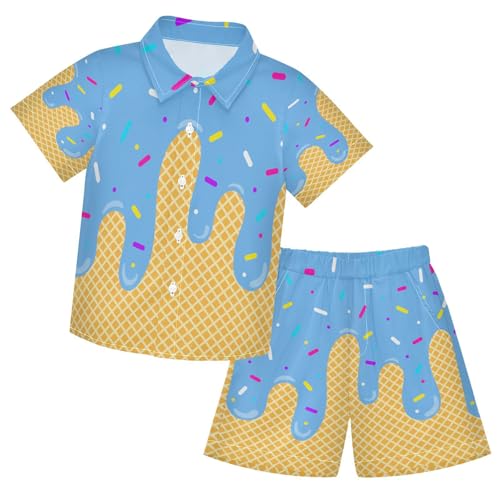 Image of Boy Shorts Sets Hawaiian Outfit Kid Summer Button Down Shirt and Short 2 Piece Sets for 3-10T