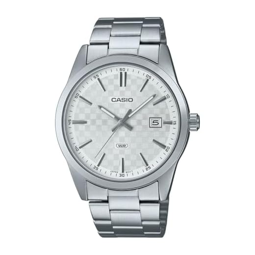 Casio Relógio masculino analógico com mostrador branco, pulseira de aço inoxidável MTP-VD03D-7AUDF, prata, pulseira
