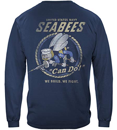 Erazor Bits U.S. Navy Veteran T Shirt - Seabee Long Sleeve Shirt -Navy Large