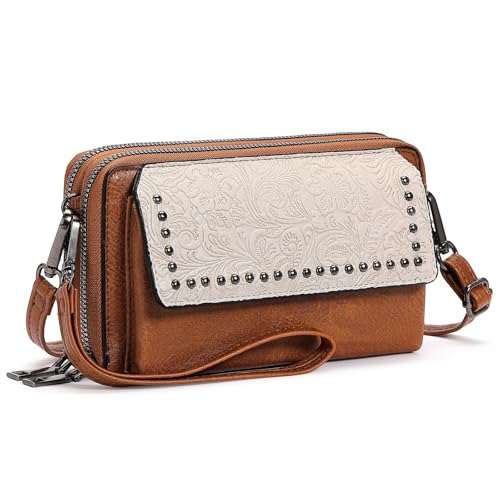Image of FALAN MULE Crossbody Bags for Women Small Leather Cell Phone Wallet Wristlet Purse with Zip Around 2 Strap