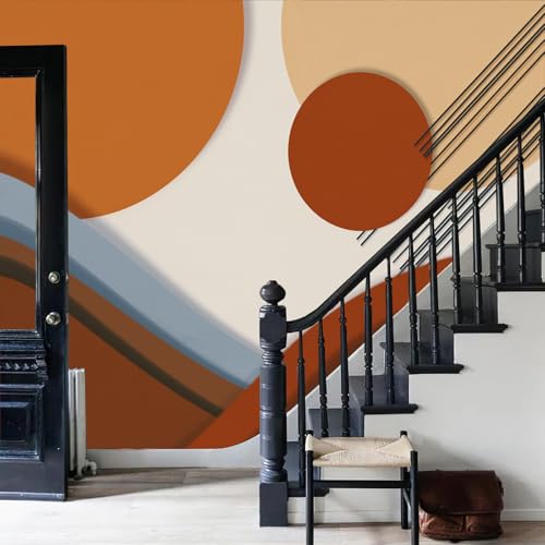 Papier peint panoramique intissé géométrique orange 400x280cm XXL pour grand mur de salon - 4