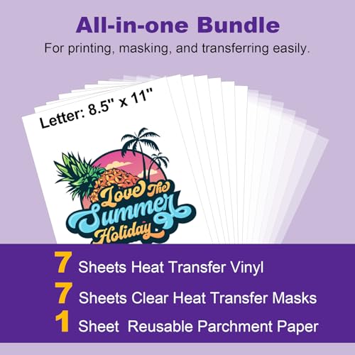 TECKWRAP Printable Heat Transfer Vinyl & Mask Sheets for T-Shirts (Each 7 Sheets), 8.5" X 11" Inkjet Printable HTV Vinyl Iron on Transfer Paper for Light & Dark Fabric by TECKWRAP - Image 2