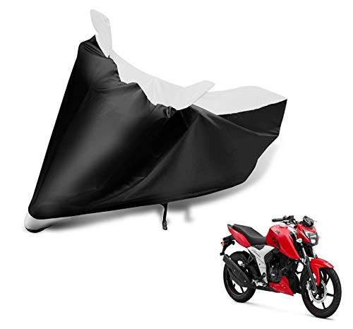 Image of Auto Hub Bike Cover Compatible with TVS Apache RTR 160 with Mirror Pocket, Dustproof, Heat Resistant, Triple Stitched, Apache 160 Bike Cover- Black, White