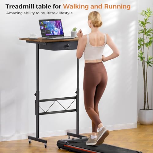 Image of COMHOMA Standing Desk Adjustable Height & Tiltable Tabletop, Portable Stand Up Desk for Laptop, Mobile Folding Desk for Home Office Work and Walking Pad Treadmill, Height 30.7 inch-46.4 inch, Brown