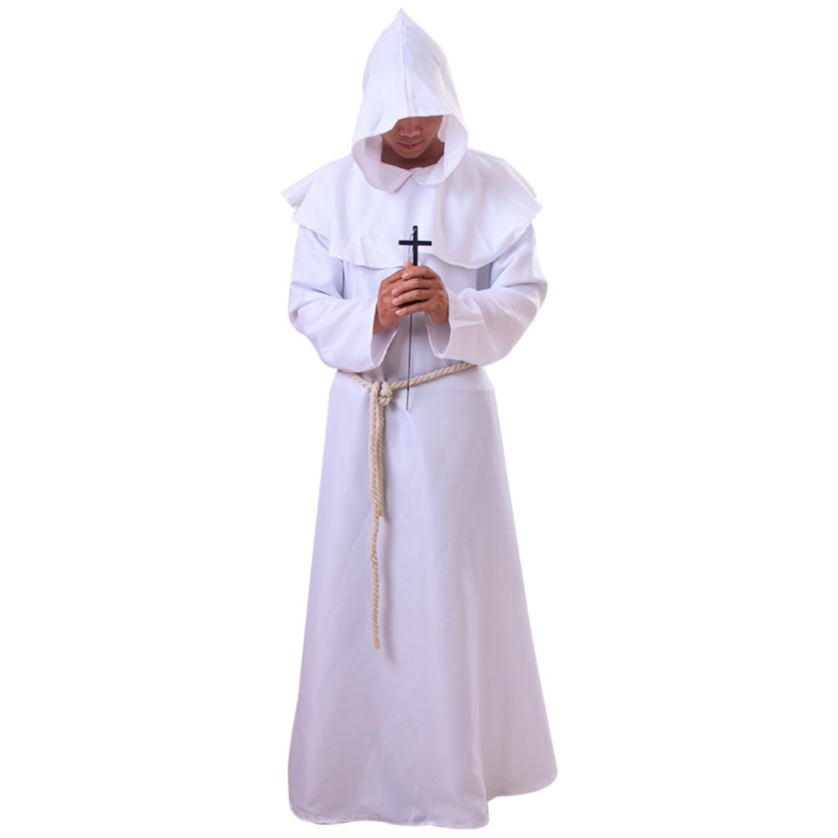 Robe de moine en polyester blanc de taille XL avec sa capuche drapée - 8