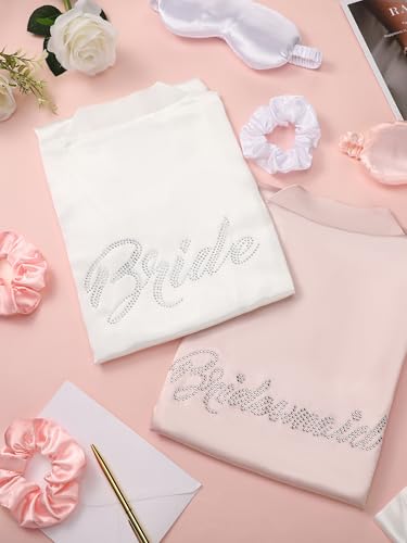 Image of Bonuci 24 Pcs Bride Bridesmaid Robe Slipper Sets for Wedding Bridal Party Women with Robes Slippers Eye Mask Hair Scrunchies
