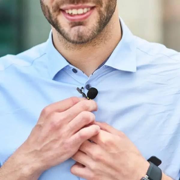 Microphone clipped to a shirt