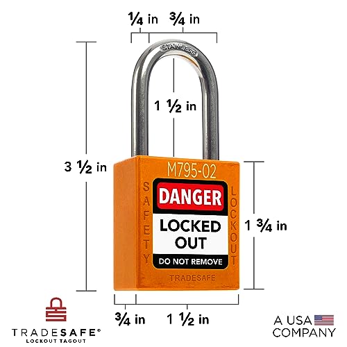 Image of TRADESAFE Lockout Tagout Locks Set with Master Keys - 10 Orange Loto Locks Keyed Different, OSHA Compliant Lock Out Tag Out Padlocks for Lockout Tagout Kit, 2 Keys Per Lock
