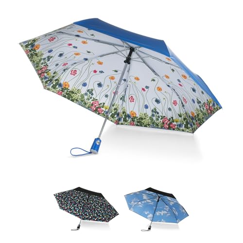 Totes Auto Open/Close Compact Umbrella with Printed Under Canopy