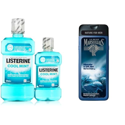 Coolmint Ağız Bakım Suyu 500 ml 250 ml ve le petit marseillais duş jeli men serisi mineral ve sedir ağacı (400 ml)