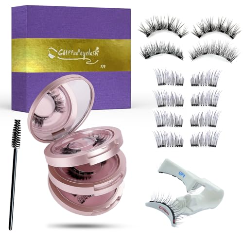 Chlffua Magnetische Wimpern Pink Set – 4 Paare Falsche Wimpern...