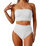 Vikinis para Mujeres - Bikini Bandeau Mujer Braga Alta Reductor Pecho Bikinis Push Up Sin Tirantes Traje De Baño Triangulo Biquini 2 Piezas mit Parte De Arriba und Culotte Bañadores