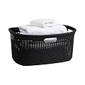 Mind Reader 40L Laundry Basket, Clothes Hamper, Wicker Design, Plastic, 23"L x 14.5"W x 11"H, Black