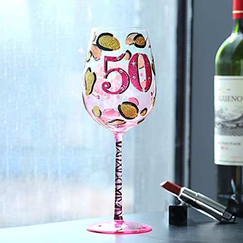 Nymphfable 50Th Birthday Wine Glass Hand-Painted Wine Glass For Women 15Oz Personalised Birthday Gift #TOP1