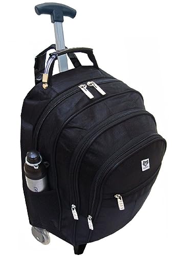 BEZZTER Mochila de Rodinhas Executiva para Escola, Notebook 15/16 Pol, Viagem e Faculdade - Preta com Rodinhas Em Gel e Compartimento para Notebook