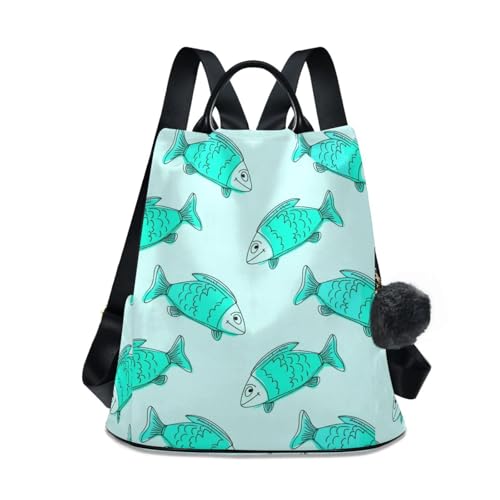 Sac à dos poisson de dessin animé turquoise et antivol pour femme