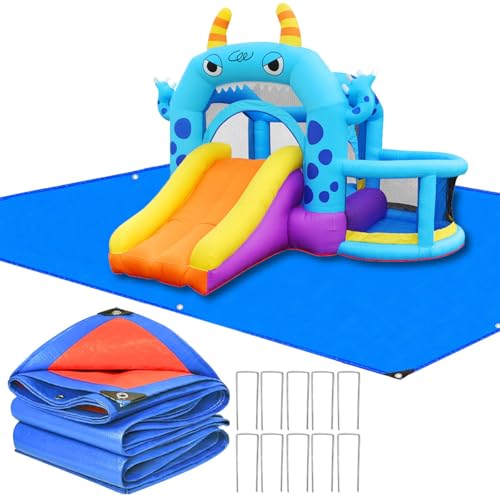 Alfombrilla de rebote de 197 x 118 pulgadas para rebotador inflable, lona protectora para castillos de salto, almohadilla protectora con 10 estacas de metal (solo alfombrilla)