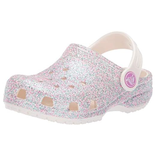 Crocs Klassisk glitter träsko för barn, unisex-barn klassisk glittertoff, vit (Oyster 159), C9 UK (25-26 EU)