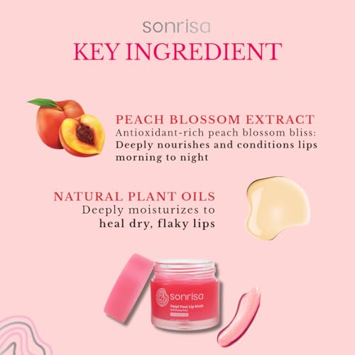 Image of Sonrisa K-Beauty Petal Pout Lip Mask (20g) | Korean Skin Care Overnight Treatment for Dry Chapped Lips | Peach Blossom Extract | Deep Nourishing Lip Balm | Non-Sticky Barrier