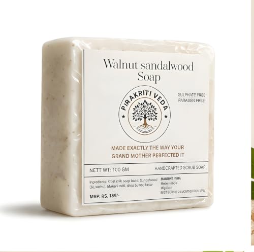 Image of Saffron and sandalwood Scrub soap| Exfoliating scrub & cleaning bar | Handmade| De tan magic soap | 100 gm
