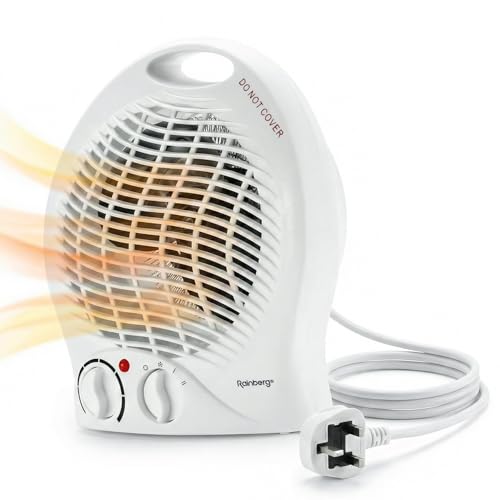 Rainberg Powerful 2KW Fan Heater with 2 Heat settings & Cooling Function, Heat Protection, Thermostat, Lightweight & Portable for Home & Office, Low Energy Usage (Round)