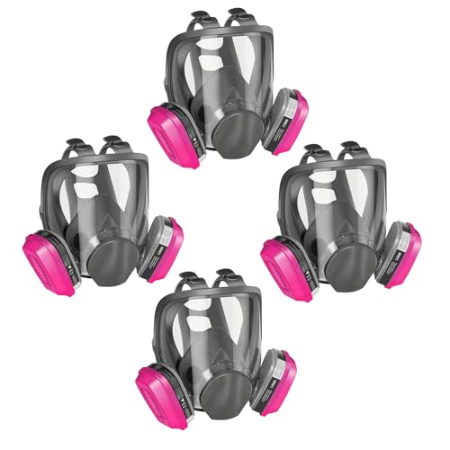 Full Face Respirator Mask 4 Sets with 60921 Filters for Protection Against Gases Dust Organic Vapors Spray Sanding welding 6800, Medium, Comfortable Fit, Anti Fog