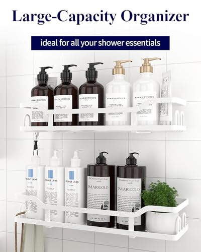 Image of Kitsure Shower Caddy Extra Large - Adhesive Shower Organizer, Stainless Steel Shelf for Inside Shower, No Drill Bathroom Organizers and Storage, Home Decor Accessories, 2 Pack,White