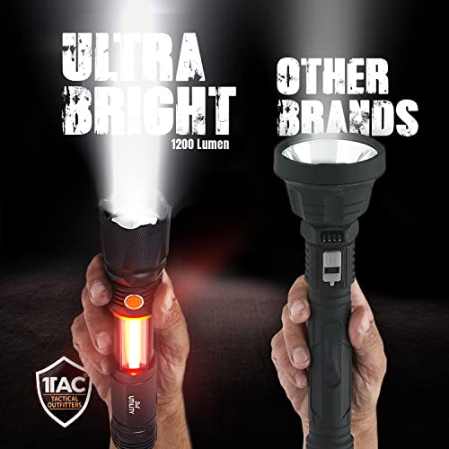 1Tac - 3 In 1 Utility Flashlight | 1200 Lumens With 20 X Zoom | 3 Modes Led Lantern, Emergency Sos Safety Beacon | Slip-Resistant Sleek Design | Magnetic Base | Camping/Outdoors Flashlight #TOP1