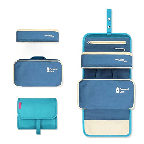 Trousse de toilette, trousse de toilette portable pour homme et femme, imperméable, grande capacité, trousse de toilette à suspendre avec 2 poches amovibles, bleu marine Cover