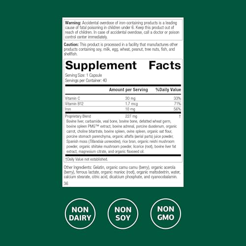 Standard Process Ferrofood - Iron Supplement to Support Normal Blood Production - Aid Iron Absorption with Vitamin C - Health Supplement with Alfalfa, Spanish Moss, Vitamin B12 & More - 40 Capsules