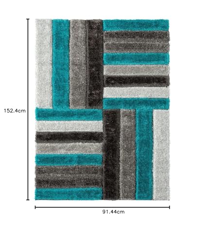 Image of Carpets for Living Room 3 x 5 Feet Soft Smooth Thick Non-Slip Fluffy Shaggy Area Rug for Bedroom, Drawing, Kids Room, Office with Upto 2 Inch Microfiber High Pile (Turquoise Silver A)